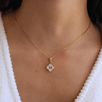 18K Gold Plated Pearl Clove Initial Charm Necklace - Necklaces - Ornaments Co - Ornaments Co - A - Snake Chain - 