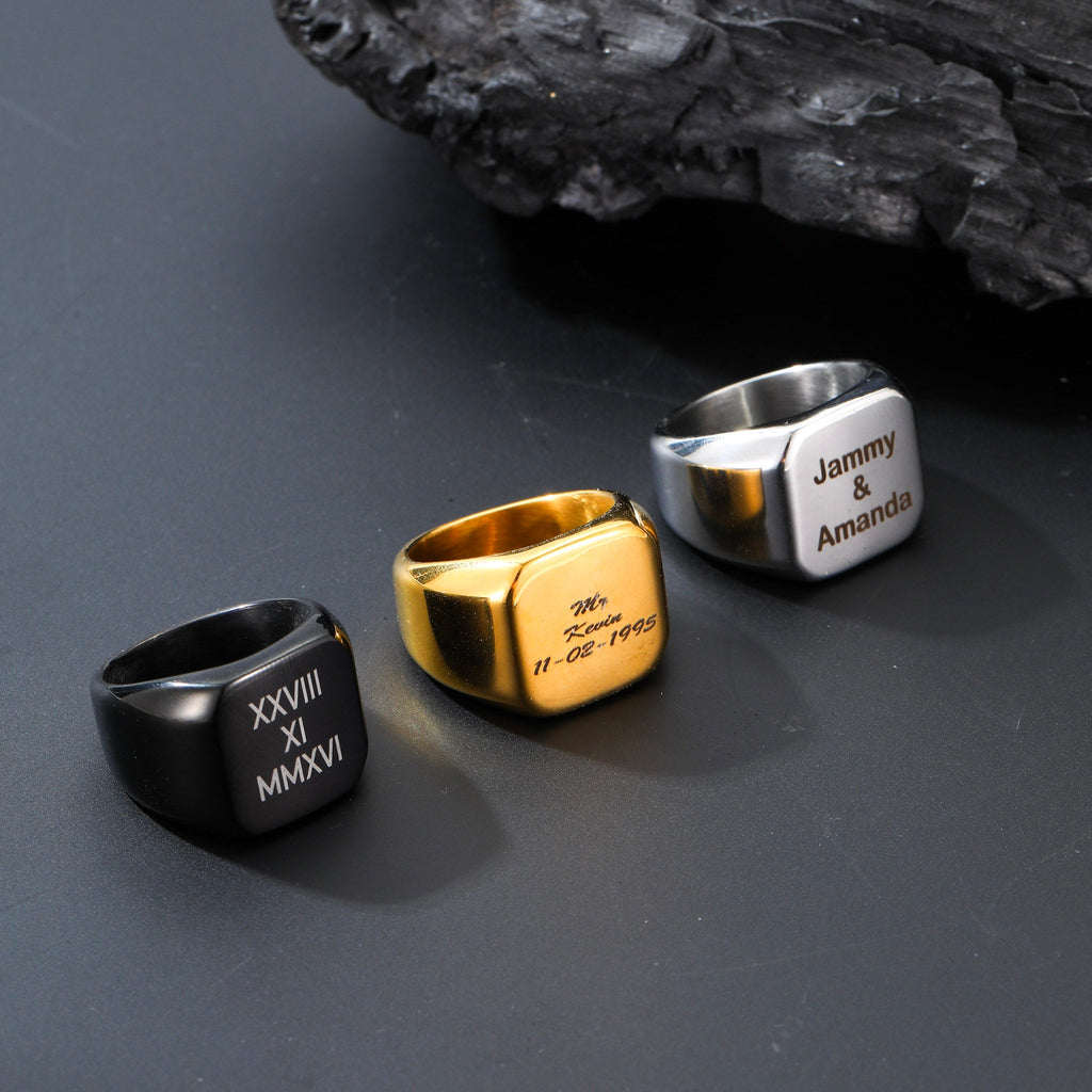 Custom Square Signet Ring For Men - Ornaments Co - 18K Gold Plated