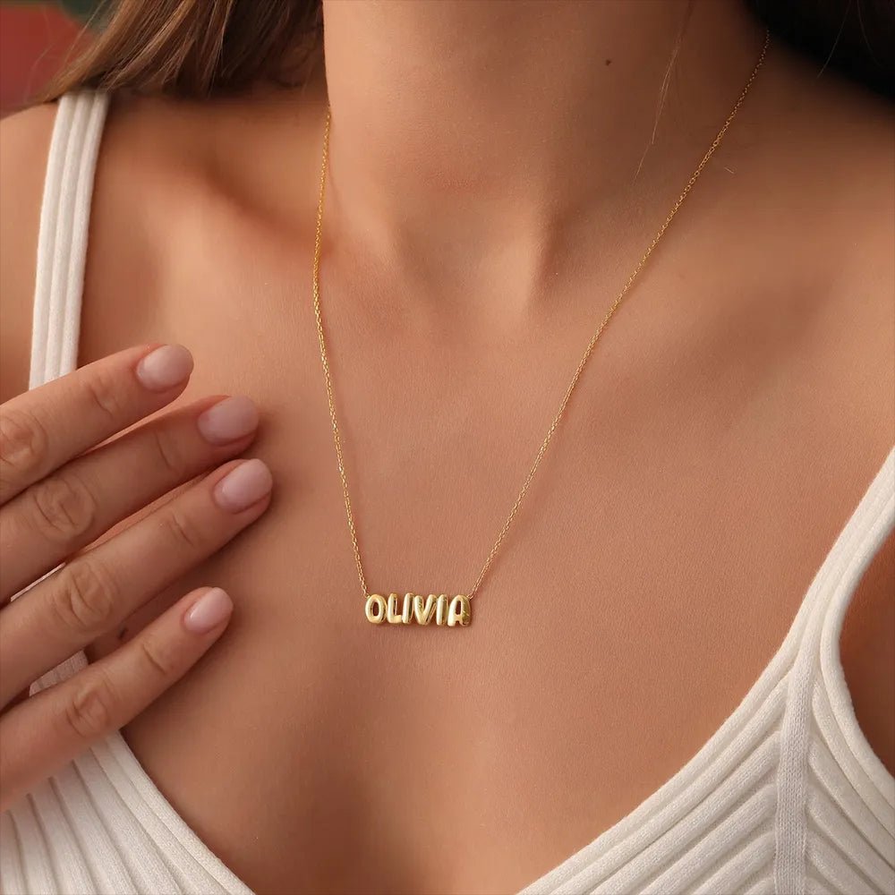 Personalized Balloon Bubble Letter Necklace - Personalized Necklaces - Ornaments Co - Ornaments Co - 18K Gold Plated - 14 inches - 