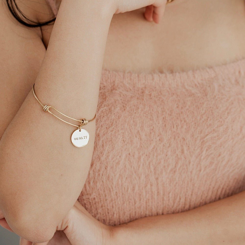 Personalized Disc Lettering Retractable Bracelet - Ornaments Co - 18K Gold Plated