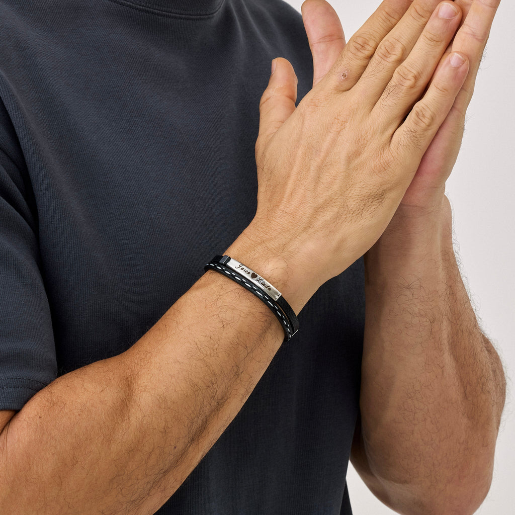 Personalized Engraved Leather Name Bracelet for Men - Ornaments Co - 18K Gold Plated