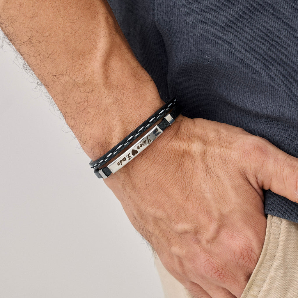 Personalized Engraved Leather Name Bracelet for Men - Ornaments Co - 18K Gold Plated