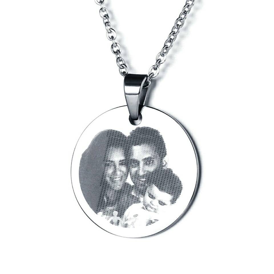 Personalized Photo & Name Laser Engraved Round Tag Necklace - Necklaces - Ornaments Co - Ornaments Co - Gold - 20mm - 