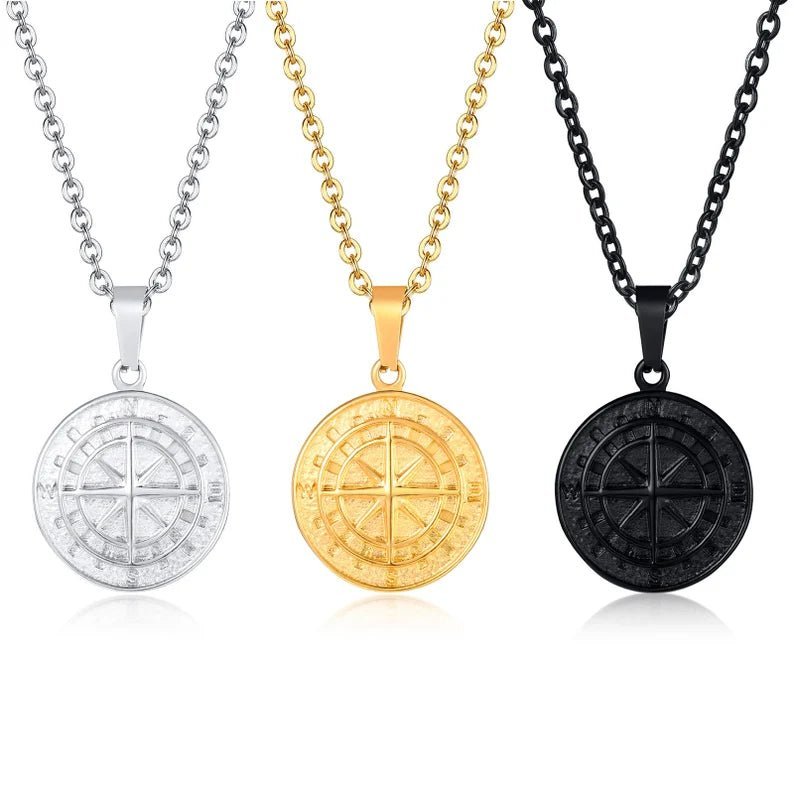 Waterproof Men's Compass North Star Necklace - Ornaments Co - Black